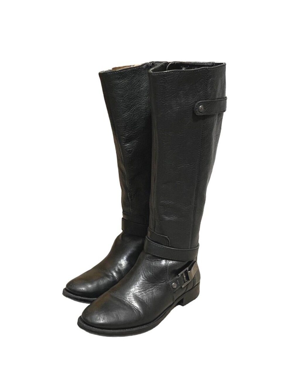 Arturo Chiang Women's Boots Black Leather Chrome Buckle Straps Riding  Size 7.5W